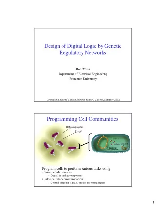 Design of Digital Logic by Genetic  Regulatory Networks  Ron Weiss  Department of Electrical