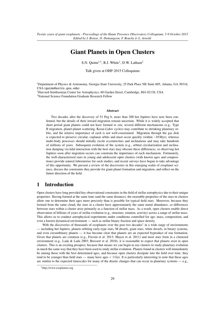 giant planets in open clusters