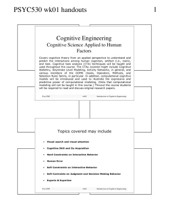 1  PSYC530 wk01 handouts  Cognitive Engineering  Cognitive Science Applied to Human  Factors