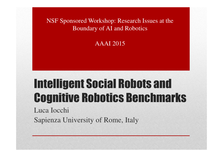 intelligent social robots and cognitive robotics
