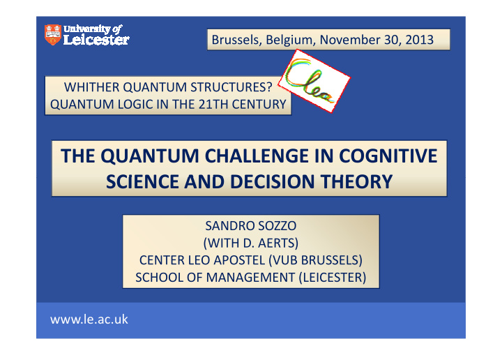 the quantum challenge in cognitive science and decision