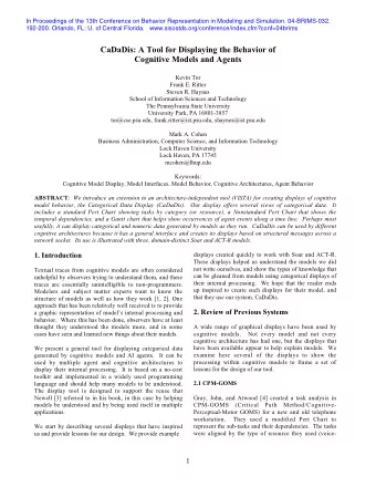 CaDaDis: A Tool for Displaying the Behavior of  Cognitive Models and Agents  Kevin Tor  Frank E.