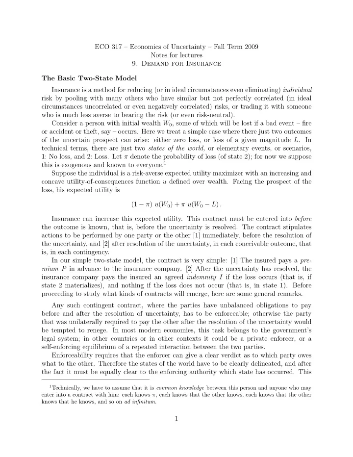 eco 317 economics of uncertainty fall term 2009 notes for