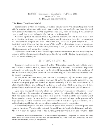 ECO 317  Economics of Uncertainty  Fall Term 2009  Notes for lectures  9. Demand for