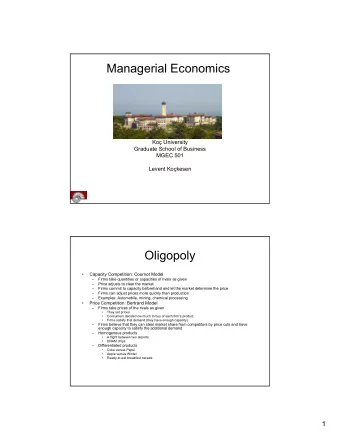 Managerial Economics  Ko University  Graduate School of Business  MGEC 501  Levent Kokesen
