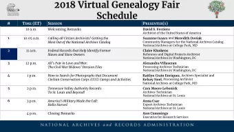2018 Virtual Genealogy Fair  Schedule  # T IME (ET) S ESSION P RESENTER ( S )  10 a.m.  Welcoming