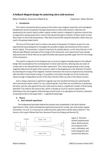 A Halbach Magnet design for polarising ultra-cold neutrons  Robert Paddock, University of Bath