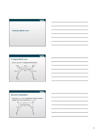 1 Algorithm for 3 rd degree  void bezier(Point p[])  {  Point q[ ], r[ ];  if(colinear(p)) {  This