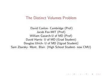 The Distinct Volumes Problem  David Conlon- Cambridge (Prof)  Jacob Fox-MIT (Prof)  William
