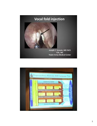 Vocal fold injection Joseph C. Sniezek, MD FACS COL, MC Tripler Army Medical Center  1 Medical