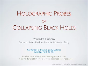 H OLOGRAPHIC P ROBES ! OF ! C OLLAPSING B LACK H OLES Veronika Hubeny !  Durham University &amp;