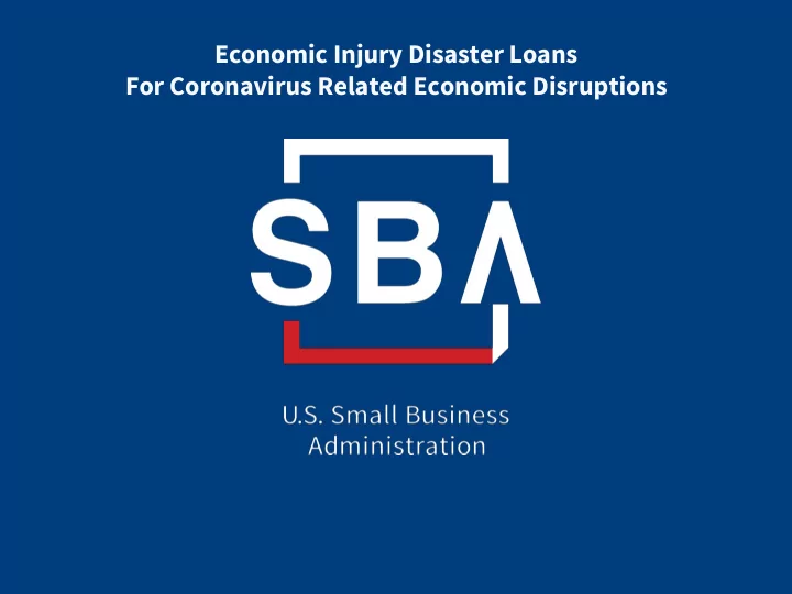 economic injury disaster loans for coronavirus related