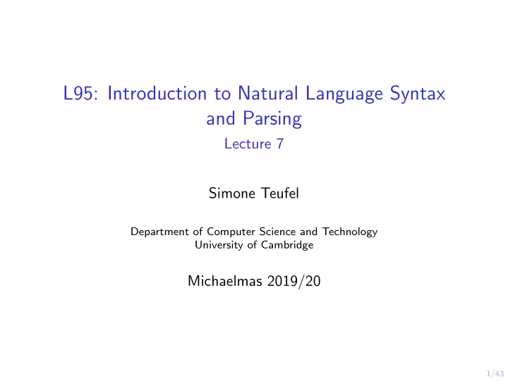 l95 introduction to natural language syntax and parsing