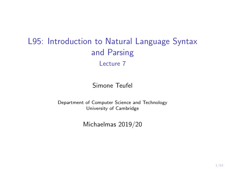 l95 introduction to natural language syntax and parsing