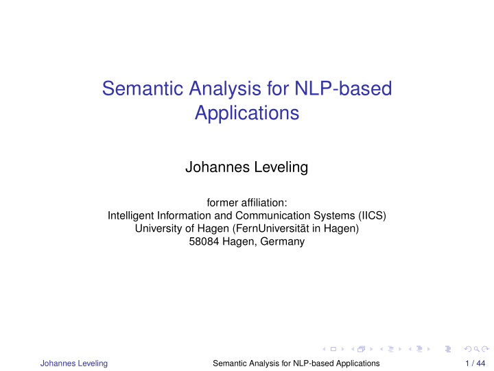 semantic analysis for nlp based applications
