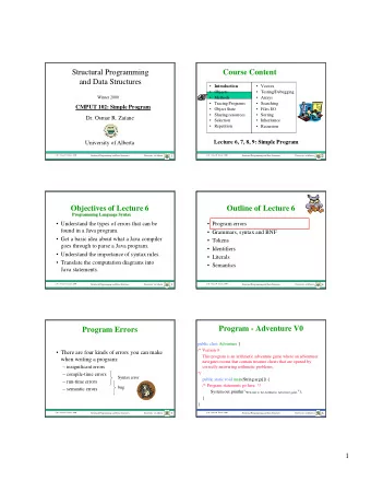 Course Content  Structural Programming  and Data Structures  Introduction   Vectors