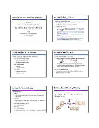Ad-hoc I R: I ntroduction  CS490W: Web I nformation Search &amp; Management  Ad-hoc Information