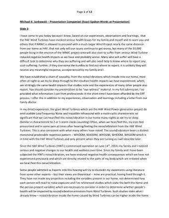 Page 1 of 12 Michael A. Jankowski  Presentation Companion (Exact Spoken Words at Presentation)