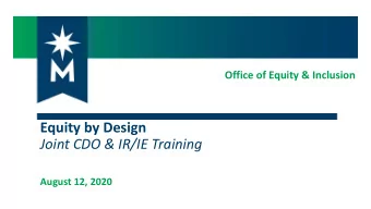 Joint CDO &amp; IR/IE Training  August 12, 2020  Overview &amp; Agenda  Lead Facilitators