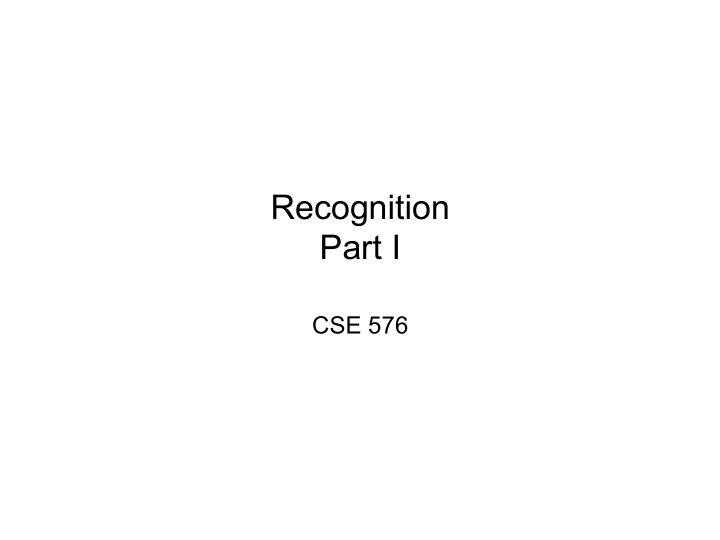 recognition part i