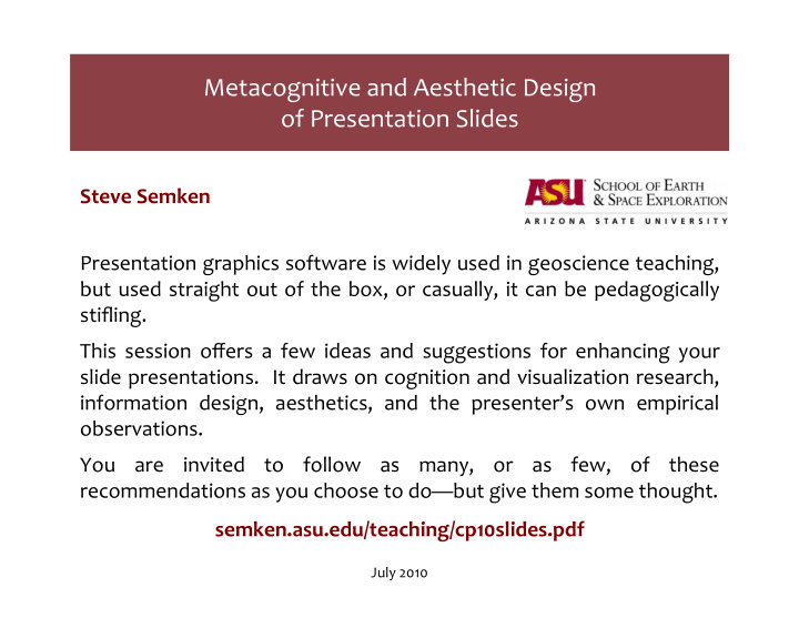 metacognitive and aesthetic design of presentation slides