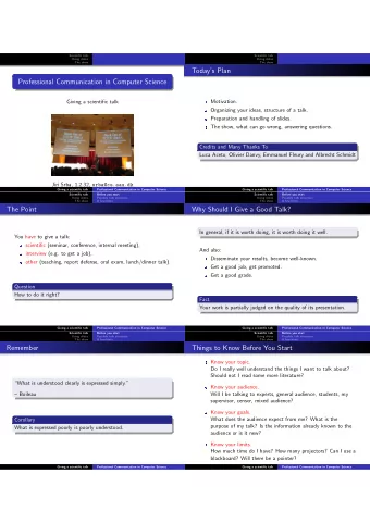 Todays Plan  Professional Communication in Computer Science  Motivation.  Giving a scientific