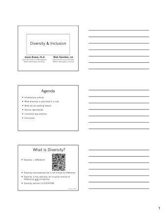 Agenda  Introductory activity  What diversity is (and what it is not)  What we are