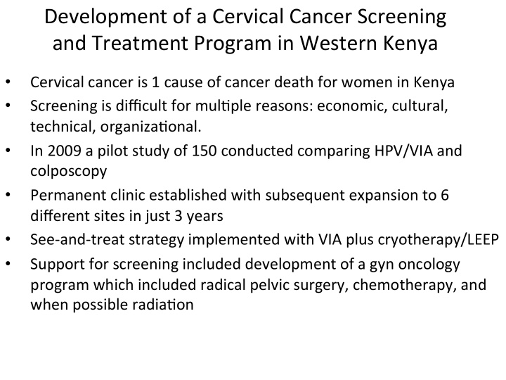 development of a cervical cancer screening and treatment