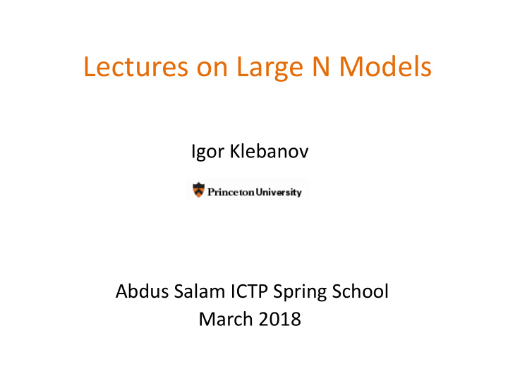 lectures on large n models