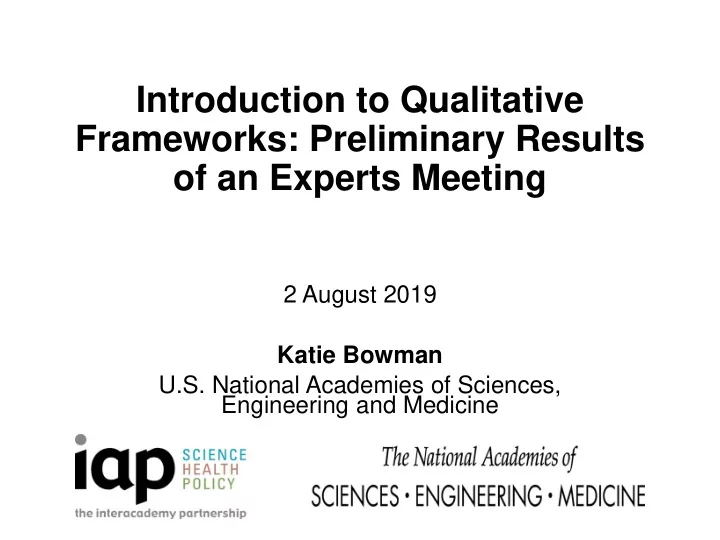 frameworks preliminary results