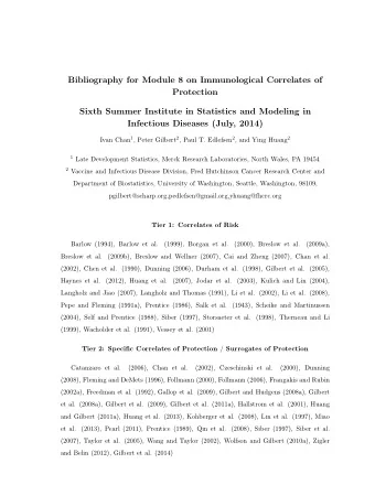 Bibliography for Module 8 on Immunological Correlates of  Protection  Sixth Summer Institute in