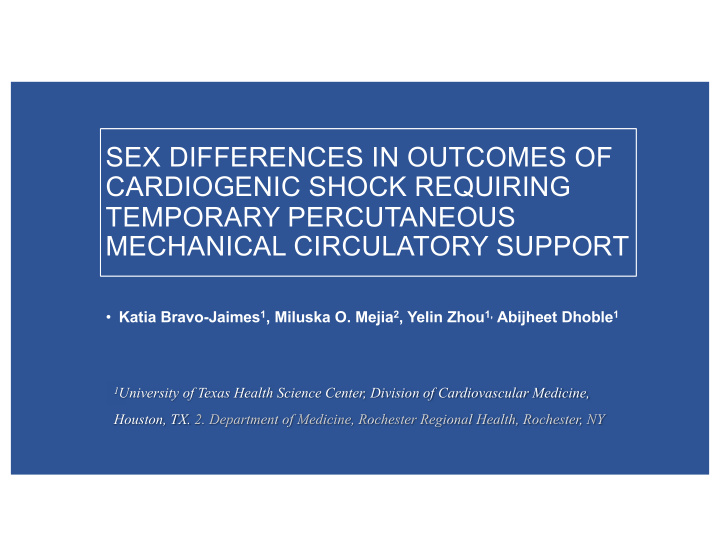 sex differences in outcomes of cardiogenic shock
