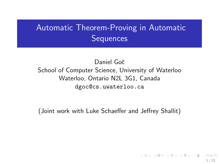 automatic theorem proving in automatic sequences
