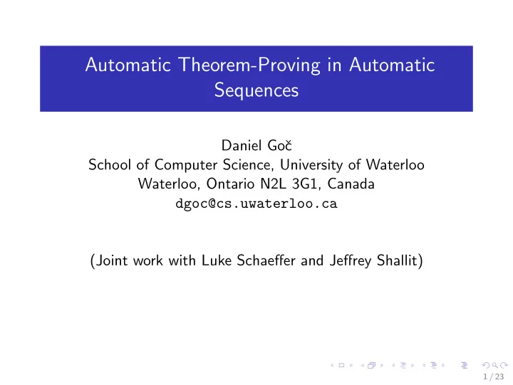 automatic theorem proving in automatic sequences