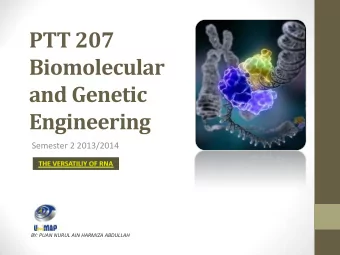 PTT 207  Biomolecular  and Genetic  Engineering  Semester 2 2013/2014  BY: PUAN NURUL AIN HARMIZA