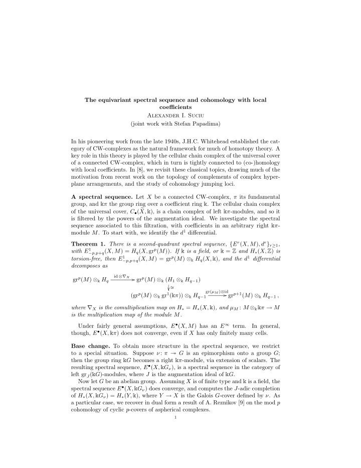 the equivariant spectral sequence and cohomology with