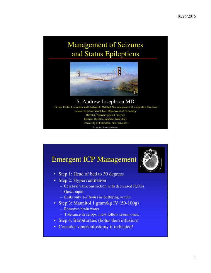 management of seizures and status epilepticus