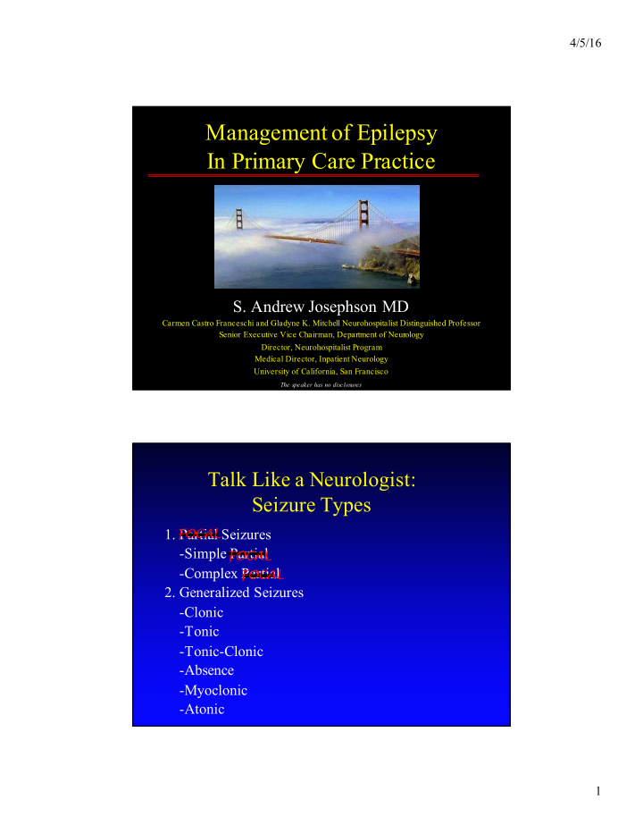 management of epilepsy in primary care practice