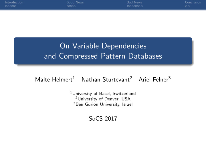 on variable dependencies and compressed pattern databases