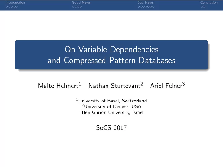 on variable dependencies and compressed pattern databases