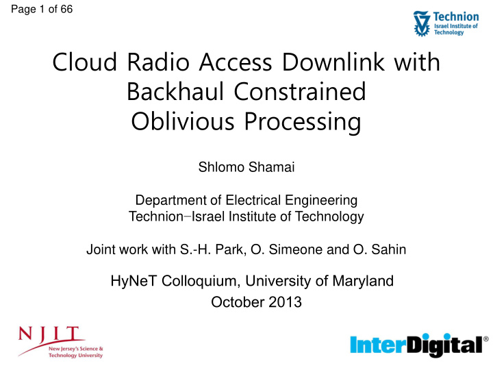 cloud radio access downlink with