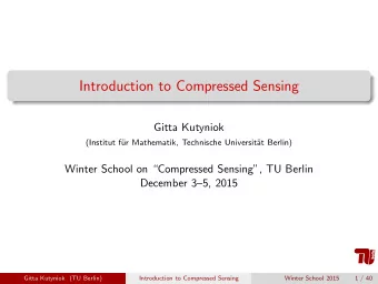Introduction to Compressed Sensing  Gitta Kutyniok  (Institut f  ur Mathematik, Technische