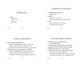 Compression Overview  Multimedia   Encoding and Compression   Huffman codes   Lossless