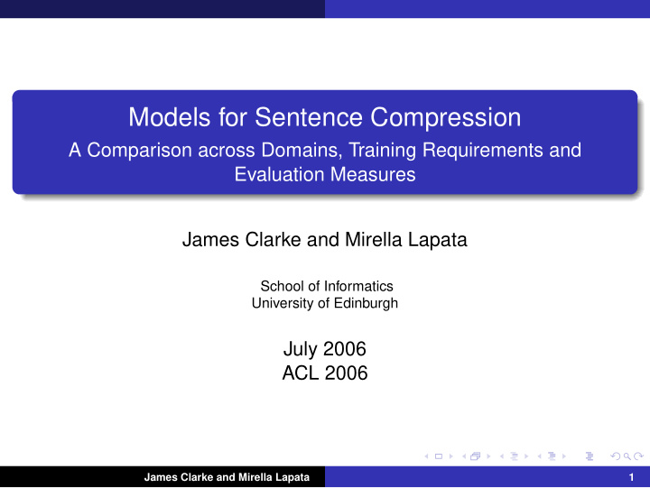 models for sentence compression