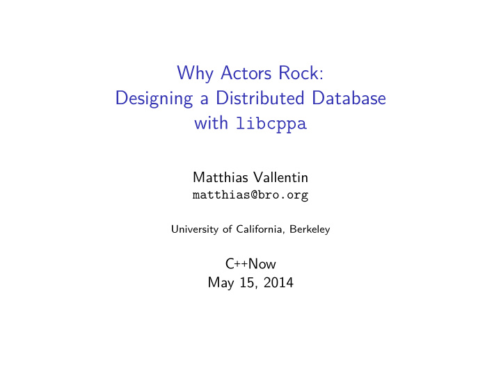 why actors rock designing a distributed database with