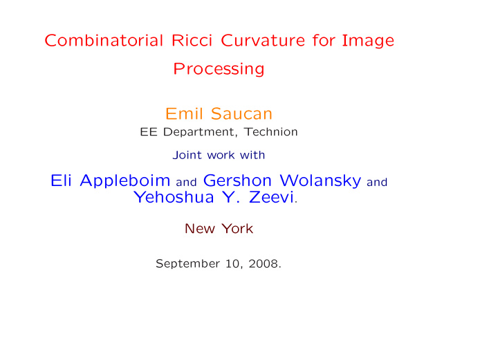 combinatorial ricci curvature for image processing emil