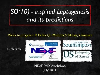 SO(10) - inspired Leptogenesis  and its predictions  Work in progress:  P  . Di Bari, L. Marzola,
