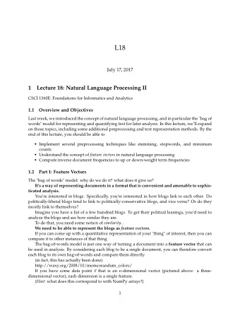 L18  July 17, 2017  1  Lecture 18: Natural Language Processing II  CSCI 1360E: Foundations for