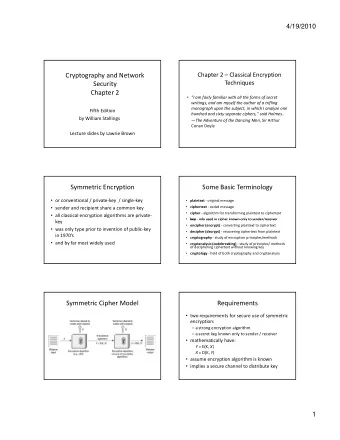 Cryptography and Network Chapter 2  Classical Encryption  Techniques  Security Chapter 2