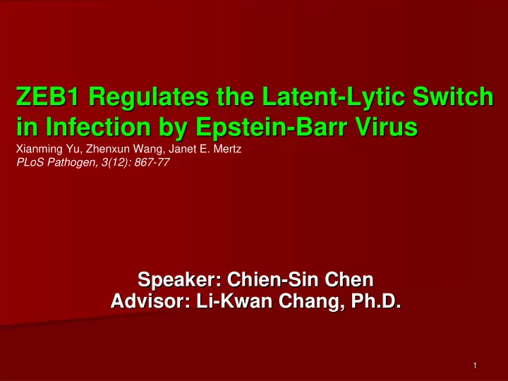 zeb1 regulates the latent lytic lytic switch switch zeb1